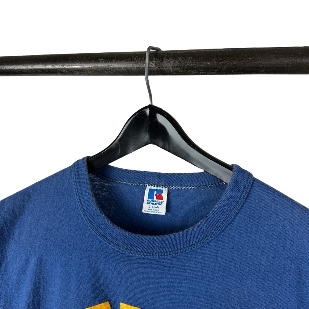 Vintage 90s Russell Athletics Father Ken’s Mobile Army Blue Graphic Shirt Size L - Picture 8 of 9